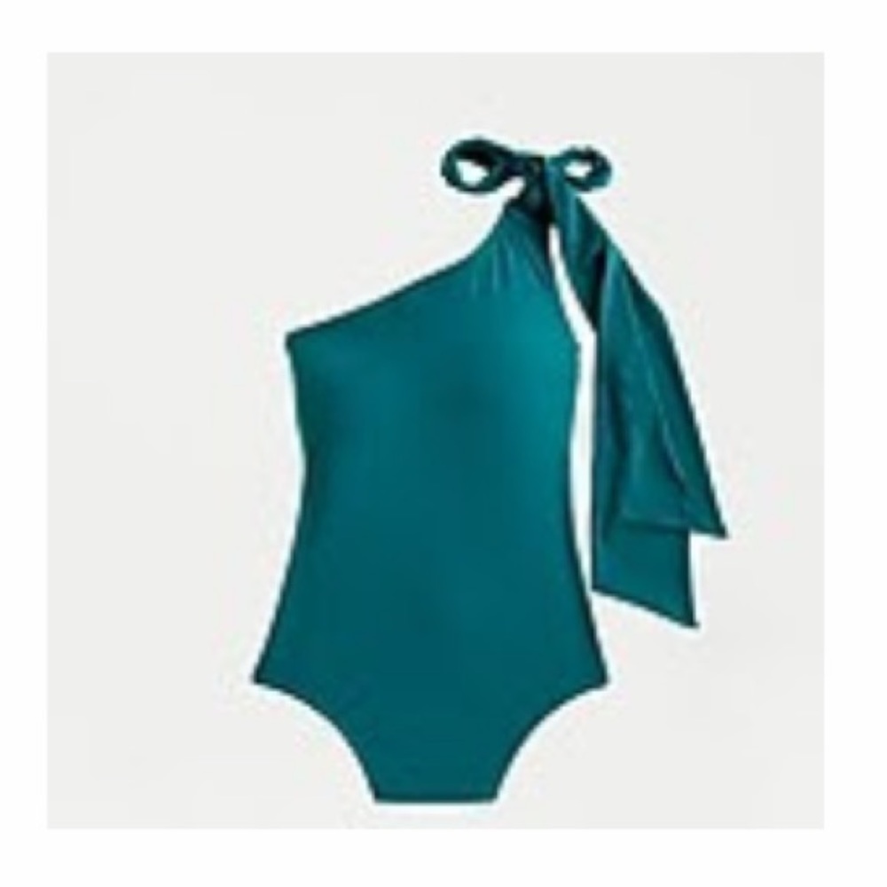 NWT J.Crew Bow-tie one-shoulder one-piece swimsuit, spicy  jade, size 16.